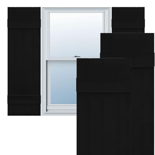 Ekena Millwork Lifetime Vinyl LJ4S14X05500BL Standard Four Board Joined, Board-n-Batten Vinyl Shutters, w/Installation Shutter-Lok's & Matching Screws (Per Pair), 14"W x 55"H, Black