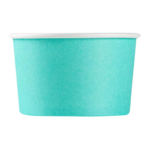 Restaurantware Coppetta 3-Unzen-Dessertbecher, 50 Einweg-Eisbecher - Deckel separat erhältlich, stabile, türkisfarbene Papier-FroYo-Schalen, gestreift, für heiße und kalte Speisen, perfekt für Gelato