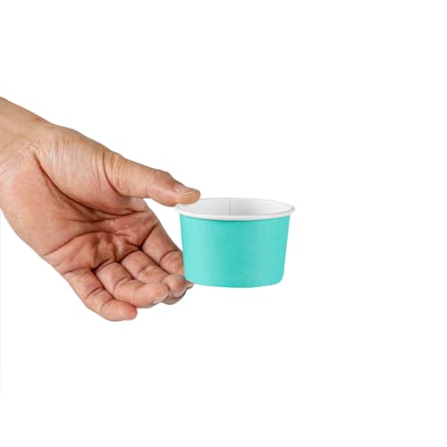 Restaurantware Coppetta 3-Unzen-Dessertbecher, 50 Einweg-Eisbecher - Deckel separat erhältlich, stabile, türkisfarbene Papier-FroYo-Schalen, gestreift, für heiße und kalte Speisen, perfekt für Gelato