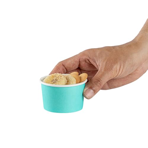 Restaurantware Coppetta 3-Unzen-Dessertbecher, 50 Einweg-Eisbecher - Deckel separat erhältlich, stabile, türkisfarbene Papier-FroYo-Schalen, gestreift, für heiße und kalte Speisen, perfekt für Gelato