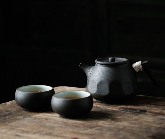 Black pottery tea set