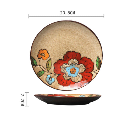 Handpainted Porcelain Plates Household Colored Tableware Round Flat
