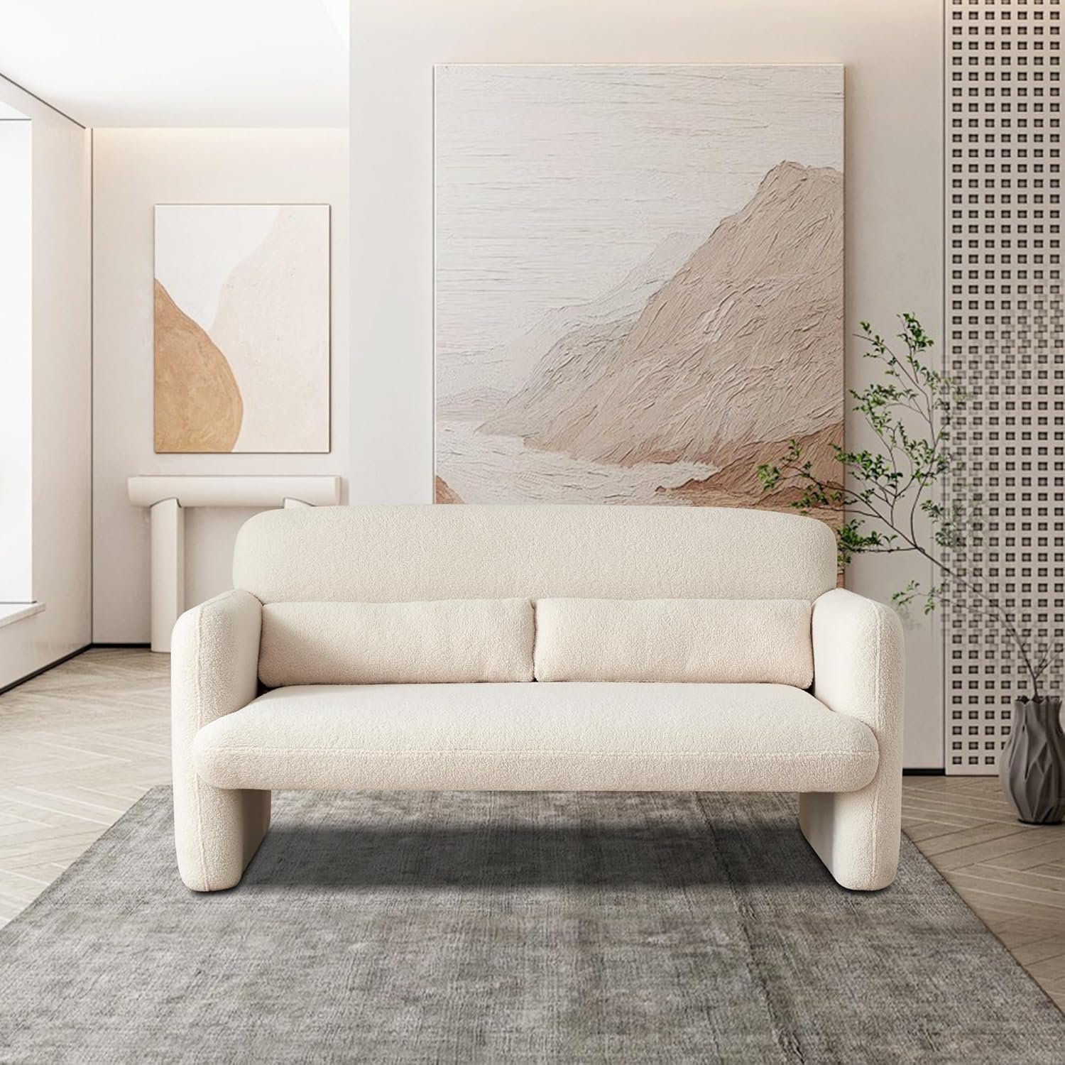 33.86" Accent Chairs, Modern Sherpa Lamb Fabric Armed Chair Comfy Upholstered Armchair Leisure Single Sofa Chair with a Waist Pillow for Bedroom, Office and Living Room - Grand Goldman