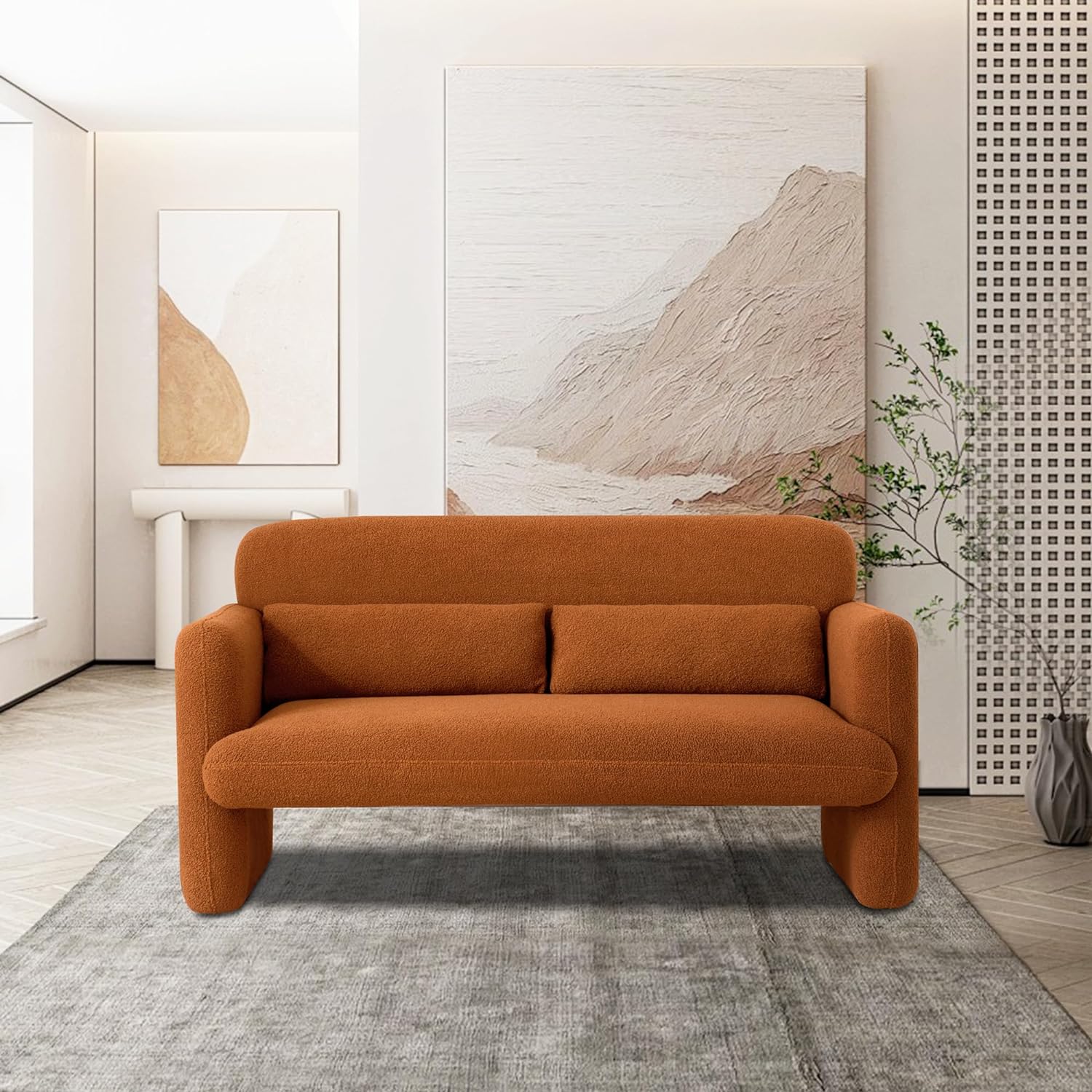 33.86" Accent Chairs, Modern Sherpa Lamb Fabric Armed Chair Comfy Upholstered Armchair Leisure Single Sofa Chair with a Waist Pillow for Bedroom, Office and Living Room - Grand Goldman