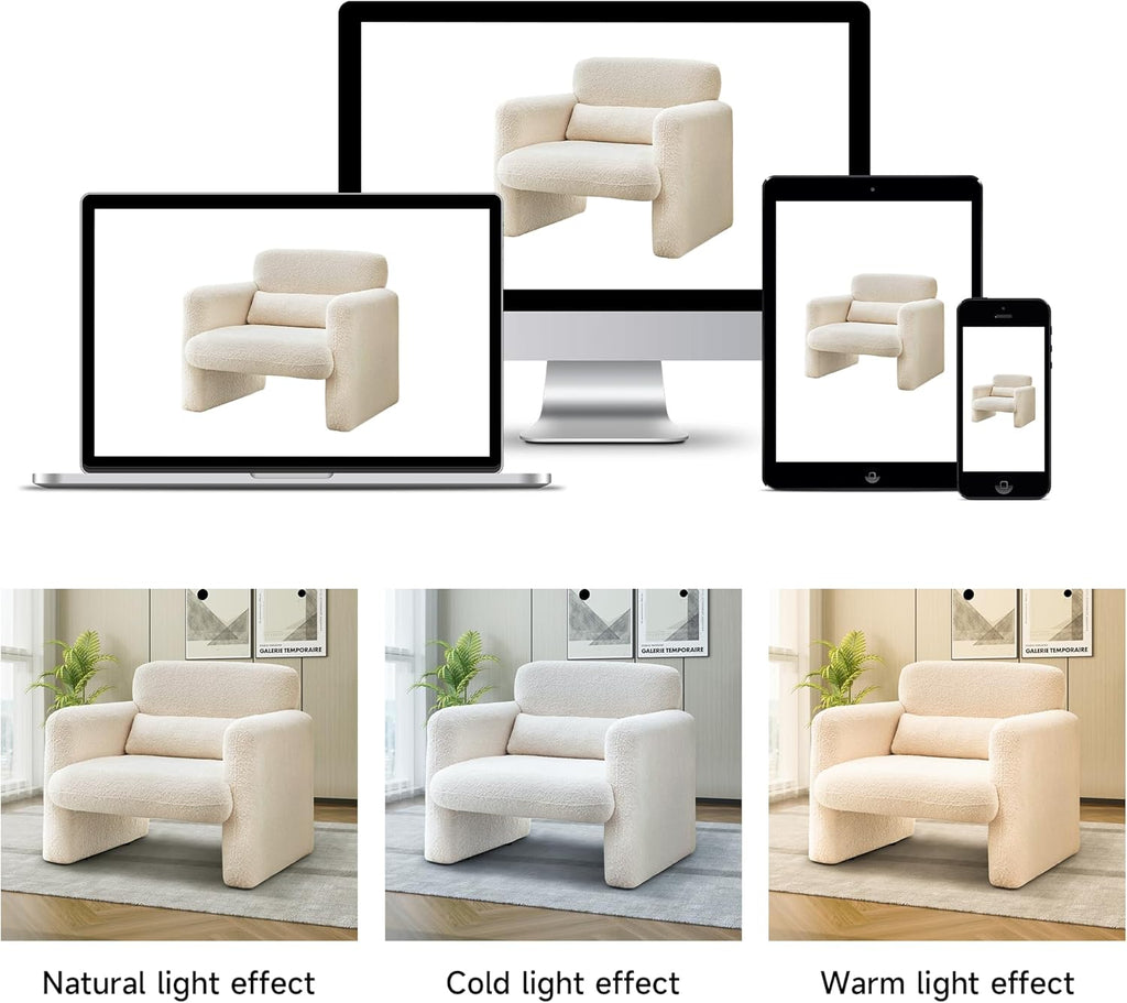 33.86" Accent Chairs, Modern Sherpa Lamb Fabric Armed Chair Comfy Upholstered Armchair Leisure Single Sofa Chair with a Waist Pillow for Bedroom, Office and Living Room - Grand Goldman