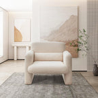 33.86" Accent Chairs, Modern Sherpa Lamb Fabric Armed Chair Comfy Upholstered Armchair Leisure Single Sofa Chair with a Waist Pillow for Bedroom, Office and Living Room - Grand Goldman