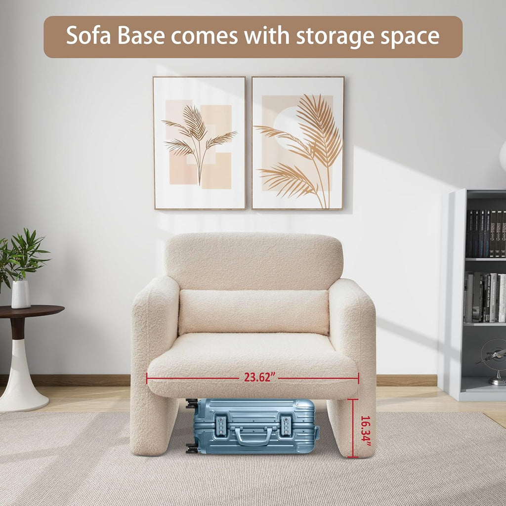 33.86" Accent Chairs, Modern Sherpa Lamb Fabric Armed Chair Comfy Upholstered Armchair Leisure Single Sofa Chair with a Waist Pillow for Bedroom, Office and Living Room - Grand Goldman