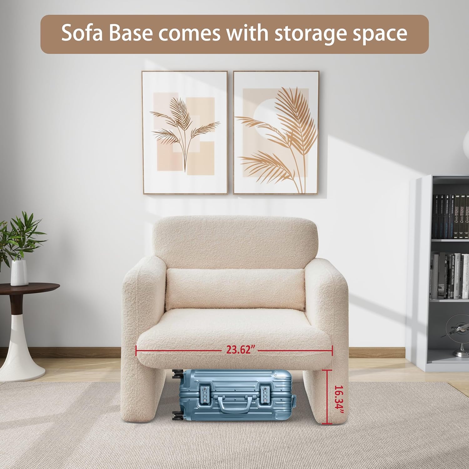 33.86" Accent Chairs, Modern Sherpa Lamb Fabric Armed Chair Comfy Upholstered Armchair Leisure Single Sofa Chair with a Waist Pillow for Bedroom, Office and Living Room - Grand Goldman