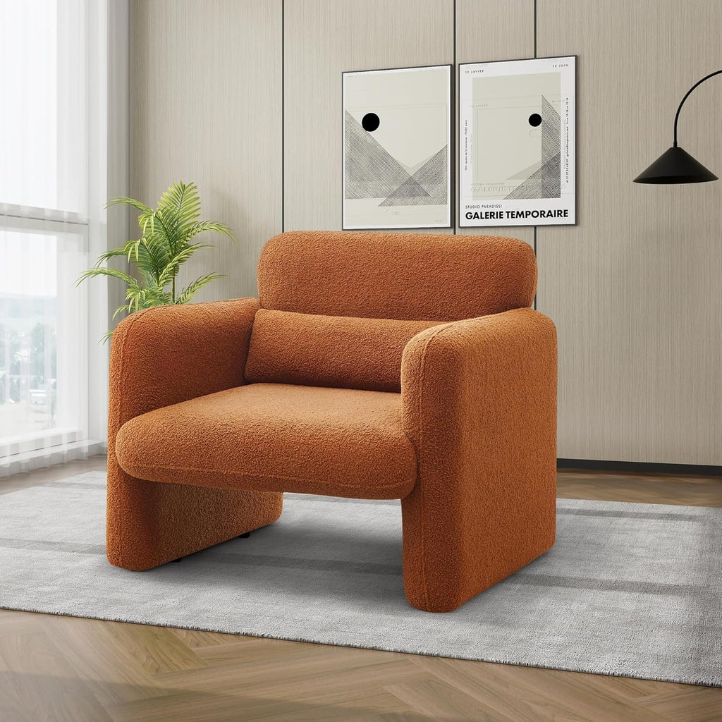 33.86" Accent Chairs, Modern Sherpa Lamb Fabric Armed Chair Comfy Upholstered Armchair Leisure Single Sofa Chair with a Waist Pillow for Bedroom, Office and Living Room - Grand Goldman