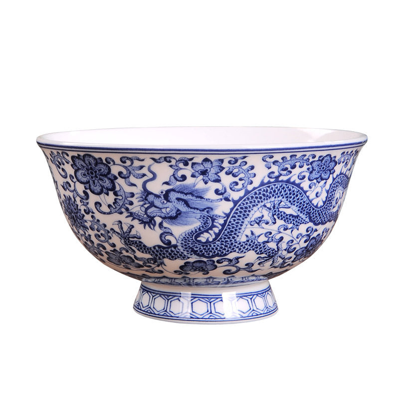 Blue And White Porcelain Bowl Dragon Pattern Antique Bone China Bowl