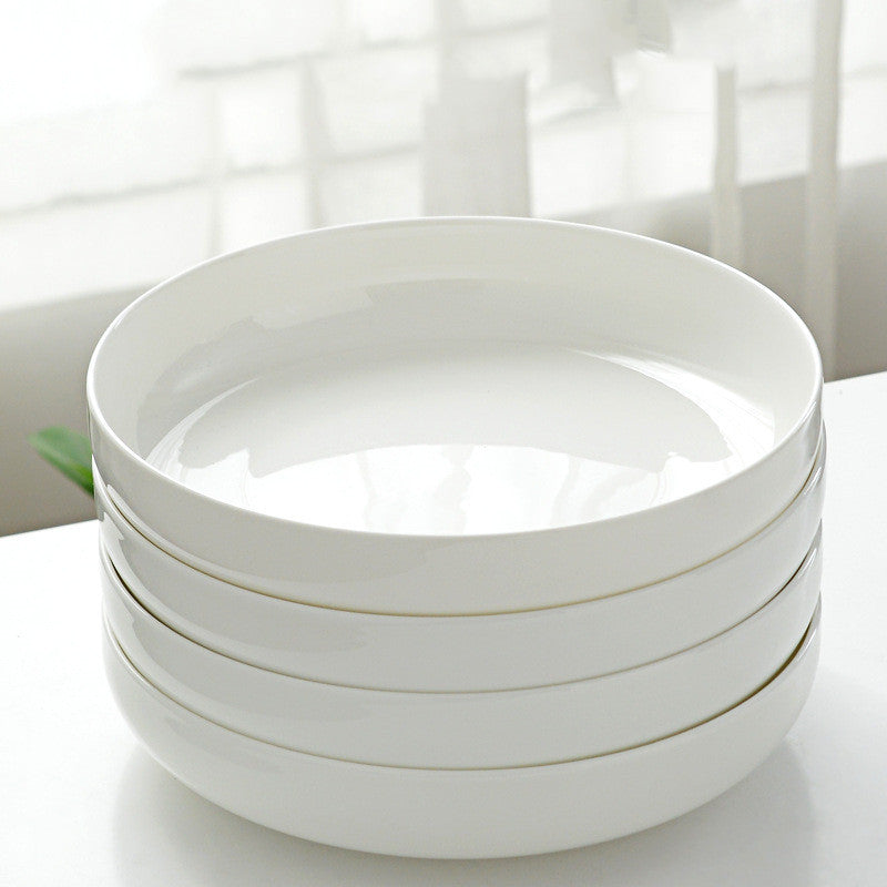 Household Pure White Simple Bone China Tableware Plate