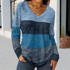 Casual Fashion Trends High Quality Color Matching Long Sleeve V-neck