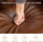 360 Degree Swivel Accent Chair Set of Two with Plump Back Pillow, Waterproof Oil Waxed PU Leather Swivel Armchair with Rivets, Comfy Vintage Round Barrel Chair for Living Room - Grand Goldman