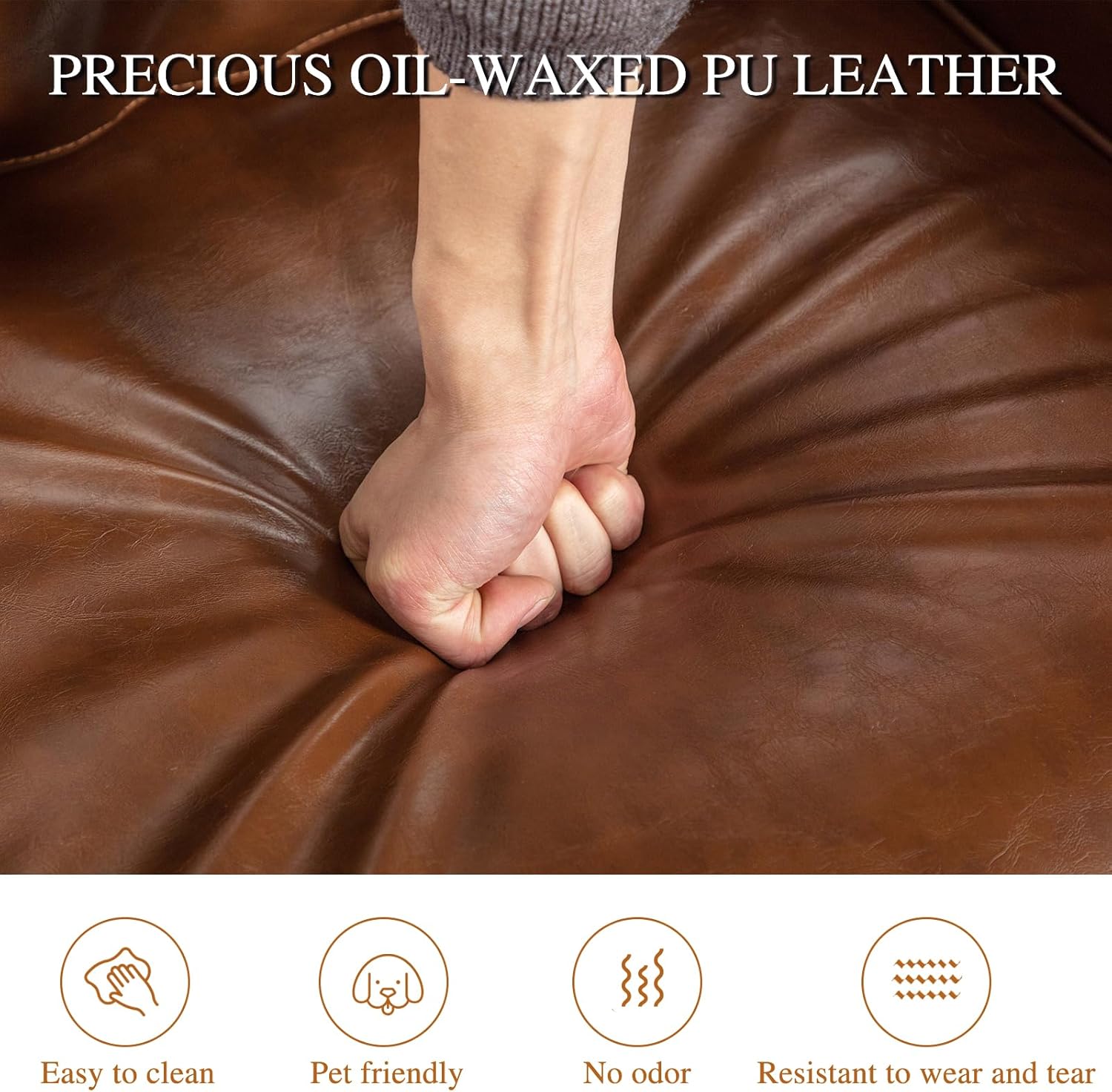 360 Degree Swivel Accent Chair Set of Two with Plump Back Pillow, Waterproof Oil Waxed PU Leather Swivel Armchair with Rivets, Comfy Vintage Round Barrel Chair for Living Room - Grand Goldman