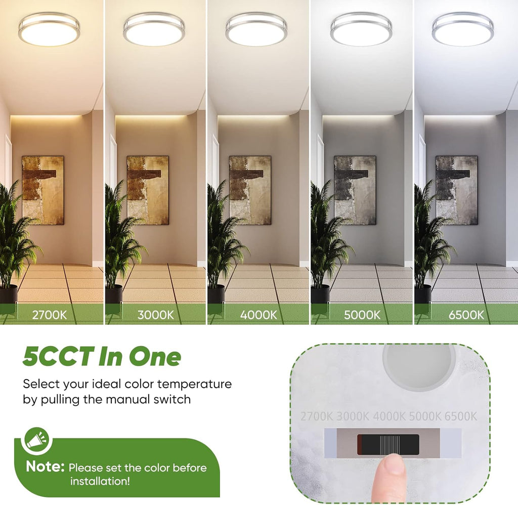 36W LED Ceiling Lights for Bedroom Kitchen, 3600lm Super Bright, Dimmable Flush Mount Light Fixtures 6500K/5000K/4000K/3000K/2700K Adjusted Modern Lamps 2PACK, 13 Inch, Nickle - Grand Goldman