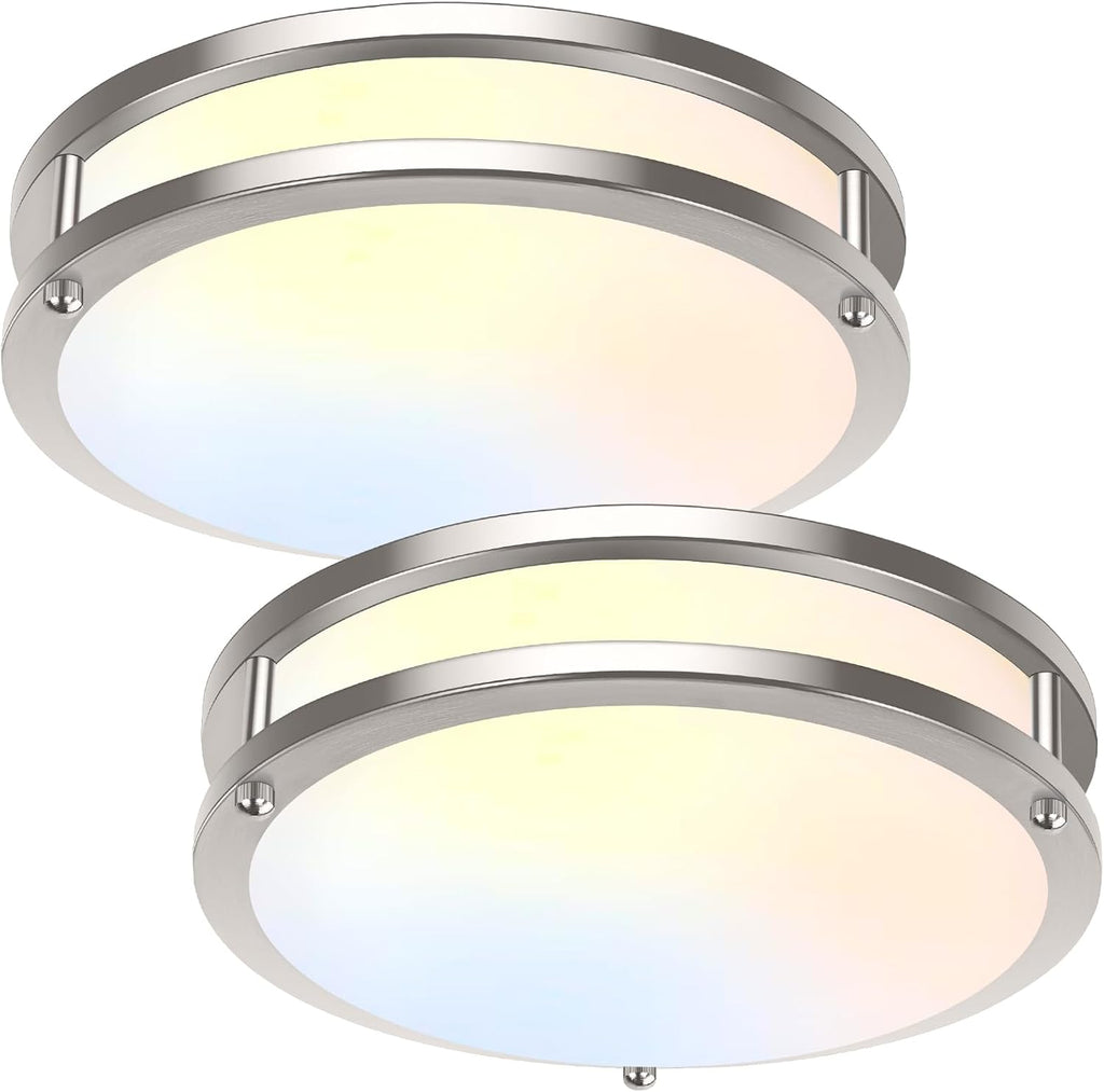 36W LED Ceiling Lights for Bedroom Kitchen, 3600lm Super Bright, Dimmable Flush Mount Light Fixtures 6500K/5000K/4000K/3000K/2700K Adjusted Modern Lamps 2PACK, 13 Inch, Nickle - Grand Goldman