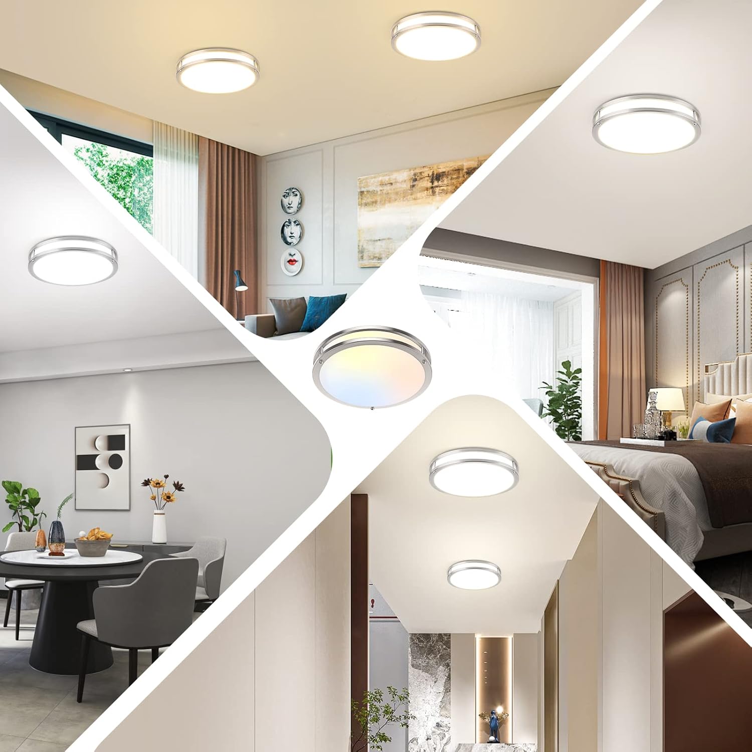 36W LED Ceiling Lights for Bedroom Kitchen, 3600lm Super Bright, Dimmable Flush Mount Light Fixtures 6500K/5000K/4000K/3000K/2700K Adjusted Modern Lamps 2PACK, 13 Inch, Nickle - Grand Goldman