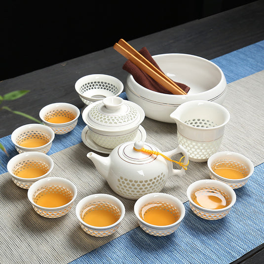 Complete Set Of Exquisite Honeycomb Hollow Ceramic Teapot Business Gifts Kung Fu Tea Set Tea Set