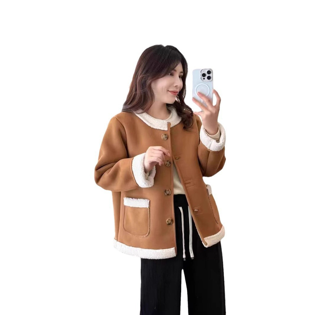 Lamb Wool Chanel Coat Women's Fleece Short Suede