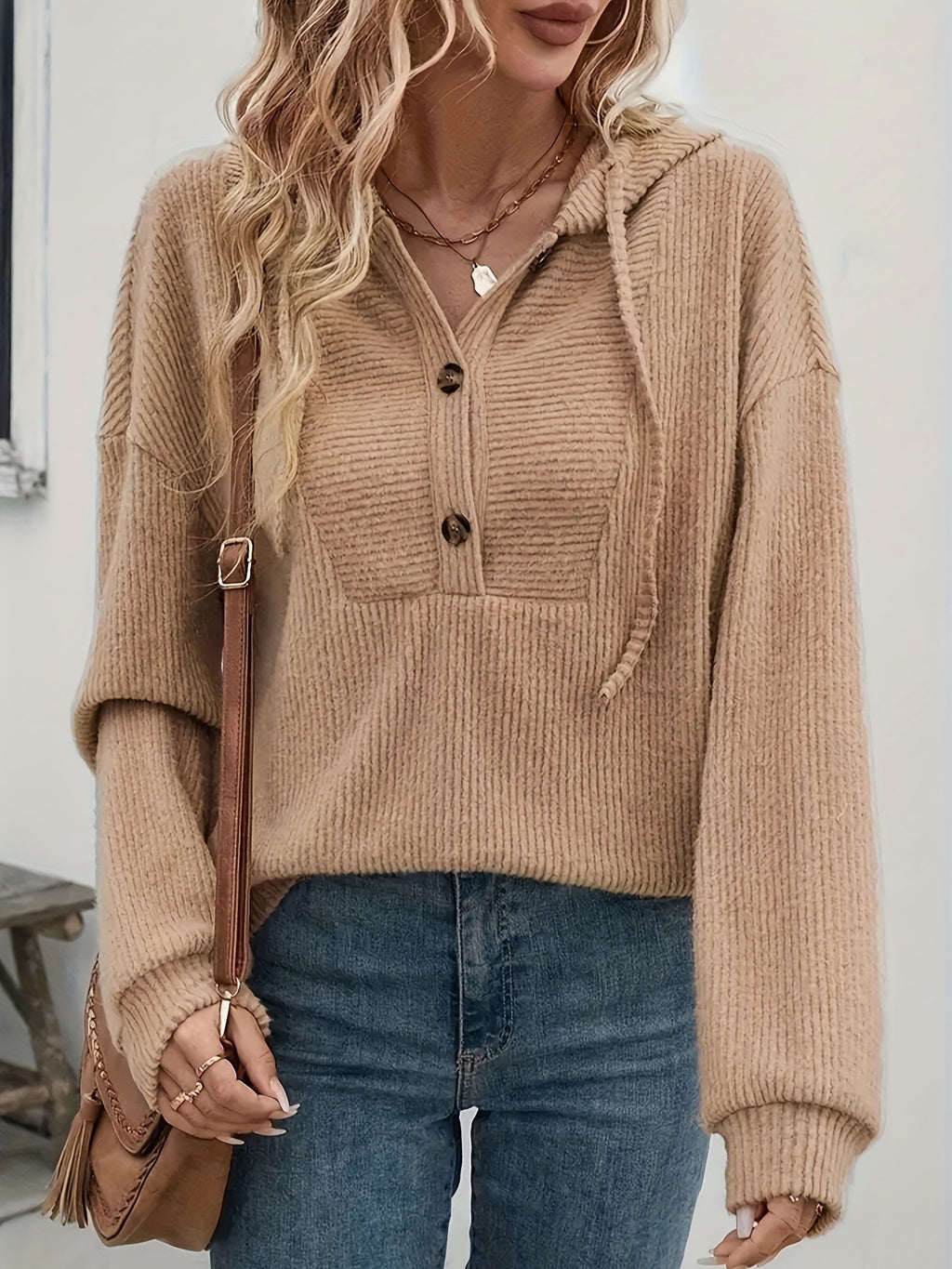 Fall Winter Hooded Sunken Stripe Long-sleeved Sweater