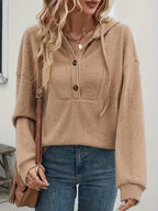 Fall Winter Hooded Sunken Stripe Long-sleeved Sweater