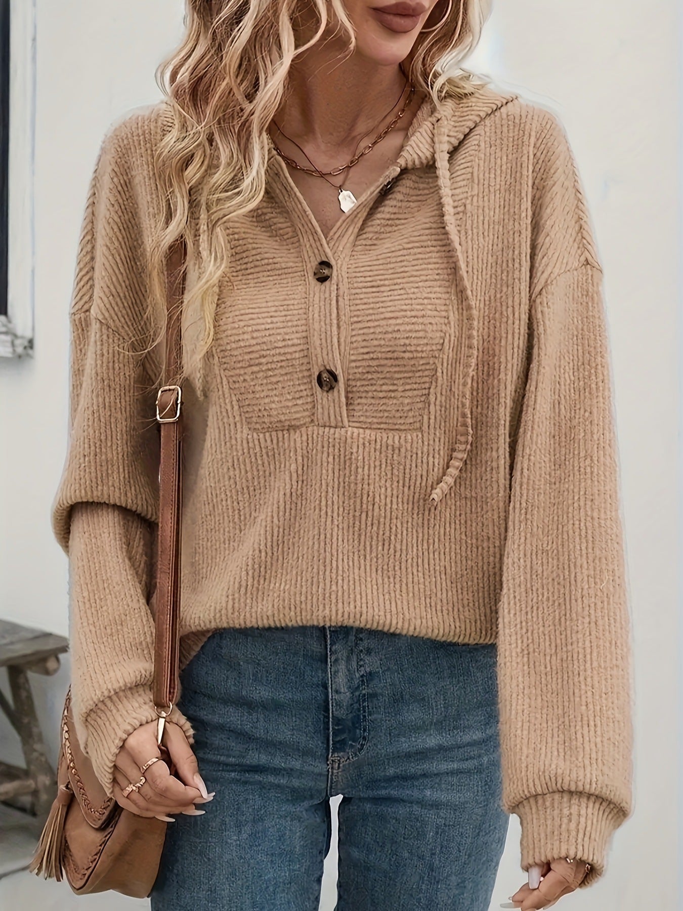 Fall Winter Hooded Sunken Stripe Long-sleeved Sweater