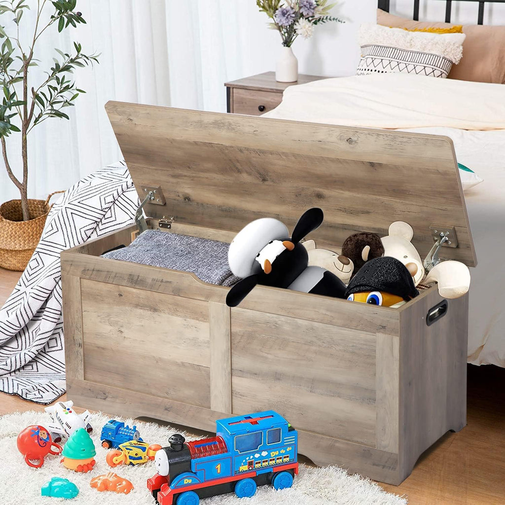 39.4" Storage Chest, Wooden Storage Bench, Lift Top Toy Chest with 2 Safety Hinges, Large Toy Box, Entryway Bench for Living Room, Bedroom, Grey - Grand Goldman