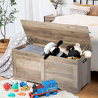 39.4" Storage Chest, Wooden Storage Bench, Lift Top Toy Chest with 2 Safety Hinges, Large Toy Box, Entryway Bench for Living Room, Bedroom, Grey - Grand Goldman