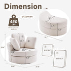 39” Swivel Accent Barrel Chairs with Removable Headrest, Chaise Lounge Indoor with Neck Support Pillow, Swivel Chairs for Living Room, Oversized Chair with Ottoman, Beige - Grand Goldman