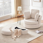 39” Swivel Accent Barrel Chairs with Removable Headrest, Chaise Lounge Indoor with Neck Support Pillow, Swivel Chairs for Living Room, Oversized Chair with Ottoman, Beige - Grand Goldman