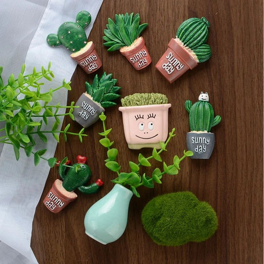 3D Cute Cartoon Korean Refrigerator Magnetic Stickers Tropical Plant Cactus Vase Refrigerator Magnet Kitchen Home Decoraion - Grand Goldman