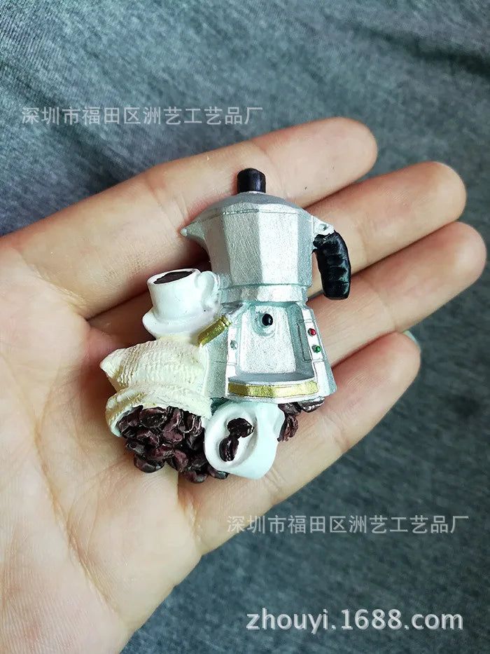 3D Magnets Stickers British American Retro Brazilian Coffee Machine Coffee Pot Relief Resin Refrigerator Magnets Home Decoration - Grand Goldman