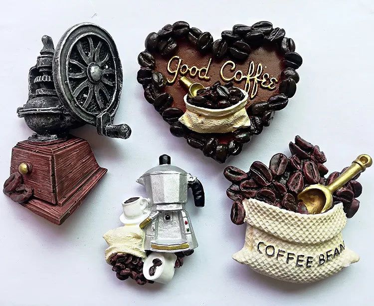 3D Magnets Stickers British American Retro Brazilian Coffee Machine Coffee Pot Relief Resin Refrigerator Magnets Home Decoration - Grand Goldman