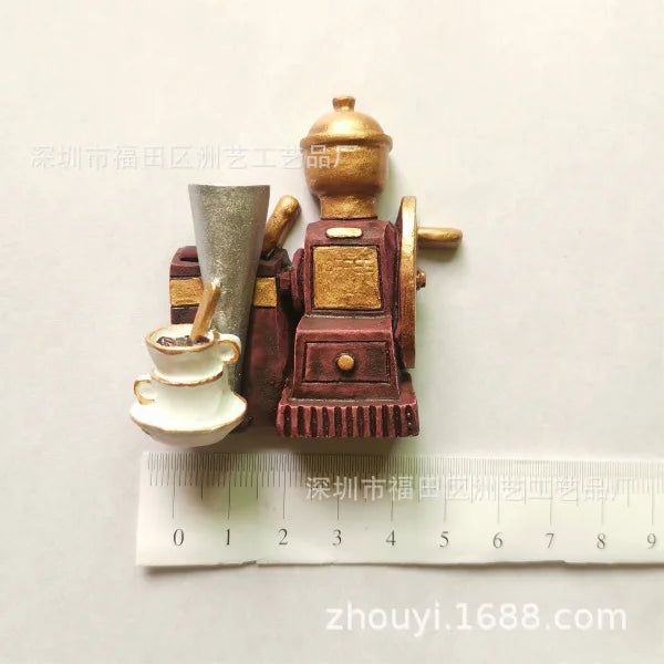 3D Magnets Stickers British American Retro Brazilian Coffee Machine Coffee Pot Relief Resin Refrigerator Magnets Home Decoration - Grand Goldman