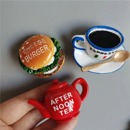 3D Simulation Food Fridge Magnet Teapot Fried Chicken Espresso Sausage Bread and Egg Refrigerator Magnet Paste Kitchen Decorate - Grand Goldman