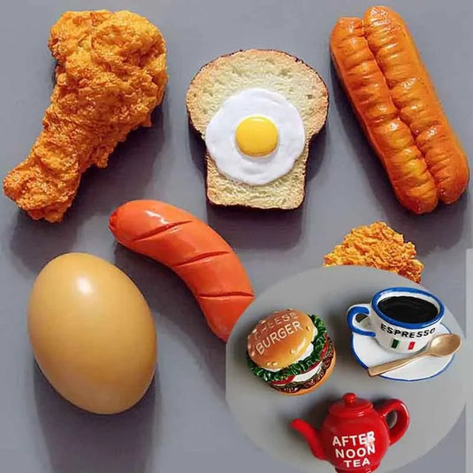 3D Simulation Food Fridge Magnet Teapot Fried Chicken Espresso Sausage Bread and Egg Refrigerator Magnet Paste Kitchen Decorate - Grand Goldman