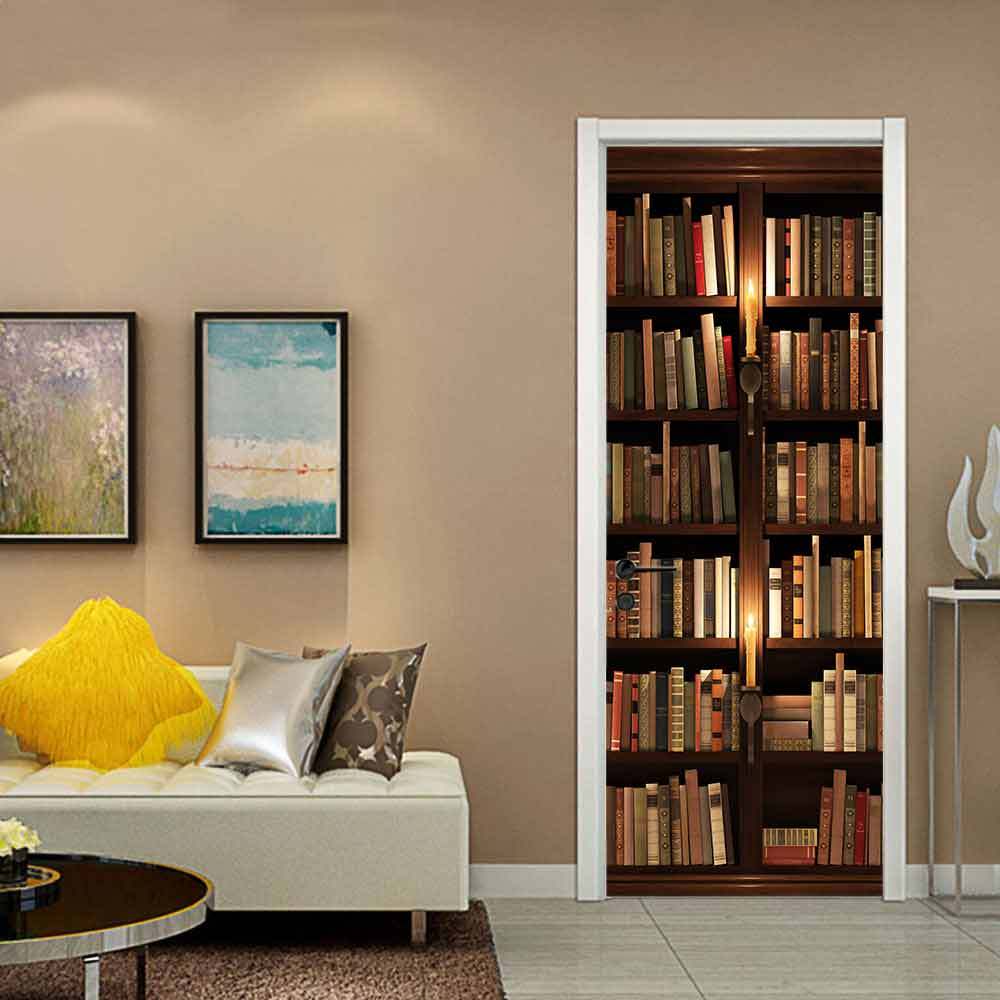 3D PVC Wall Stickers Self-adhesive Door Wallpaper Bookcase Art Living Room Poster Door Poster - Grand Goldman