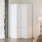 3 Door Wardrobe Armoire Closet, Bedroom Armoire with 4 Drawers & Shelves, Clothes Wardrobe with Hanging Rod & Gold Handles, for Bedroom Cloakroom, White, 20.6”D x 47.2”W x 74.2”H - Grand Goldman