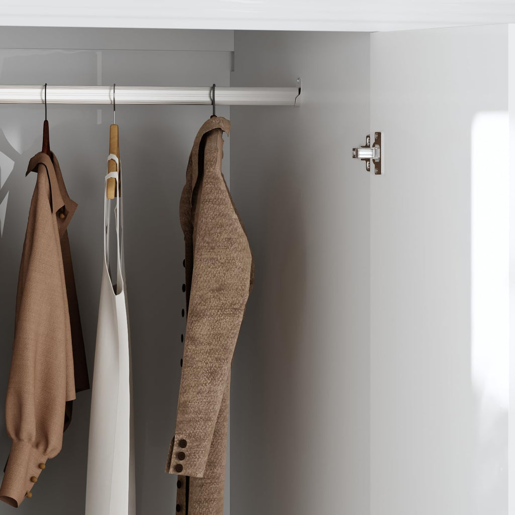 3 Door Wardrobe Armoire Closet, Bedroom Armoire with 4 Drawers & Shelves, Clothes Wardrobe with Hanging Rod & Gold Handles, for Bedroom Cloakroom, White, 20.6”D x 47.2”W x 74.2”H - Grand Goldman
