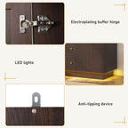 3 Doors Armoire Wardrobe Closet with Mirror, LED Armoire with Doors and Drawers, Wooden Armoire Storage Cabinet with Hanging Rod, Adjustable Shelves, Brown - Grand Goldman