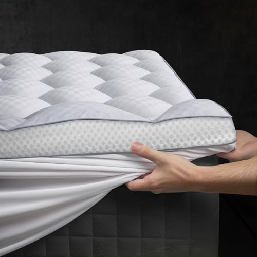 3 Inch Ultra-Fluffy Memory Foam Mattress Topper Queen for Back Pain, Extra Soft Pillow Top Queen Mattress Topper with 4X Support, Mattress Pad with Breathable Air Mesh Sides, 6-21'' Deep Pocket - Grand Goldman