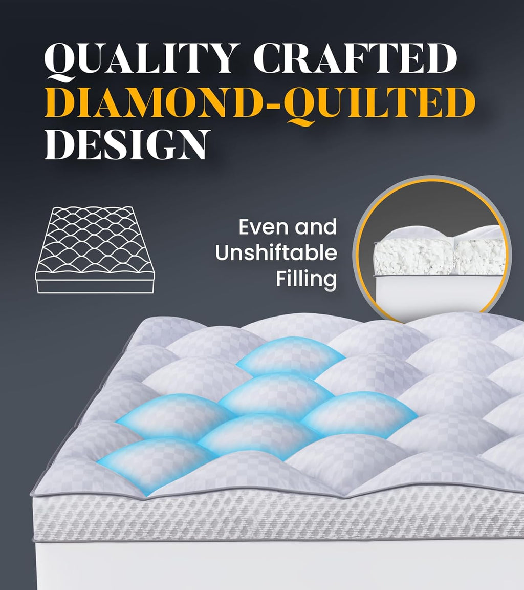 3 Inch Ultra-Fluffy Memory Foam Mattress Topper Queen for Back Pain, Extra Soft Pillow Top Queen Mattress Topper with 4X Support, Mattress Pad with Breathable Air Mesh Sides, 6-21'' Deep Pocket - Grand Goldman