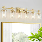 3 Light Bathroom Light Fixtures, Black and Brushed Gold Vanity Light Fixture Over Mirror, Modern Wall Sconces Lighting Wall Lamp for Bathroom, Bedroom, Hallway with Clear Glass Shade - Grand Goldman