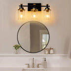 3 Light Bathroom Light Fixtures, Black and Brushed Gold Vanity Light Fixture Over Mirror, Modern Wall Sconces Lighting Wall Lamp for Bathroom, Bedroom, Hallway with Clear Glass Shade - Grand Goldman