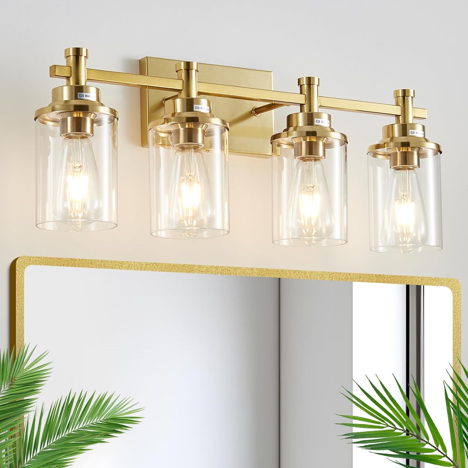 3 Light Bathroom Light Fixtures, Black and Brushed Gold Vanity Light Fixture Over Mirror, Modern Wall Sconces Lighting Wall Lamp for Bathroom, Bedroom, Hallway with Clear Glass Shade - Grand Goldman