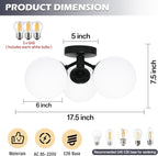 3 Light Mid Century Modern Black Semi Flush Mount Ceiling Light Milk Glass Globe Ceiling Lights Brass Chandelier 3 Light Sputnik Ceiling Light Fixture for Bedroom Living Room Hallway Entryway - Grand Goldman