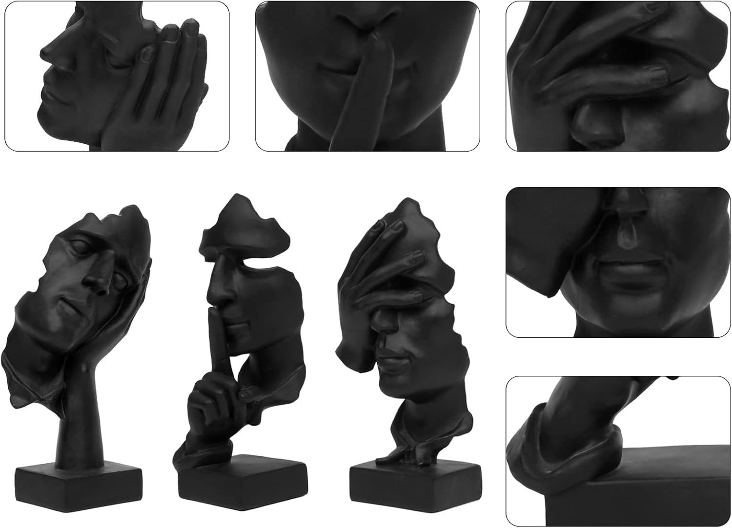3 Pcs Thinker Statue, Silence is Gold Abstract Art Figurine, No Hear No See No Speak Modern Home Resin Sculptures Decorative Objects Decor for Home Office Bookshelf Desktop(Black) (A-41) - Grand Goldman