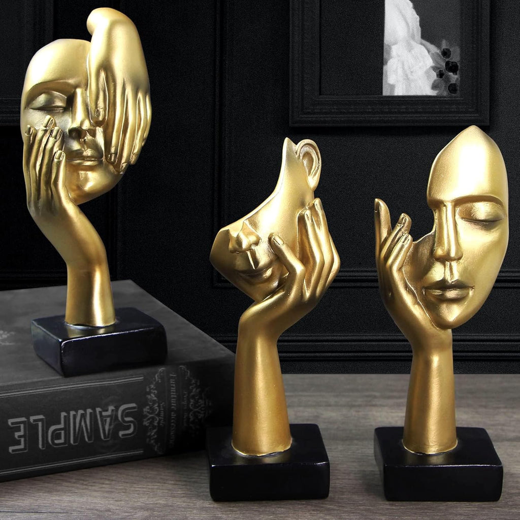 3 Pcs Thinker Statue, Silence is Gold Abstract Art Figurine, No Hear No See No Speak Modern Home Resin Sculptures Decorative Objects Decor for Home Office Bookshelf Desktop(Black) (A-41) - Grand Goldman
