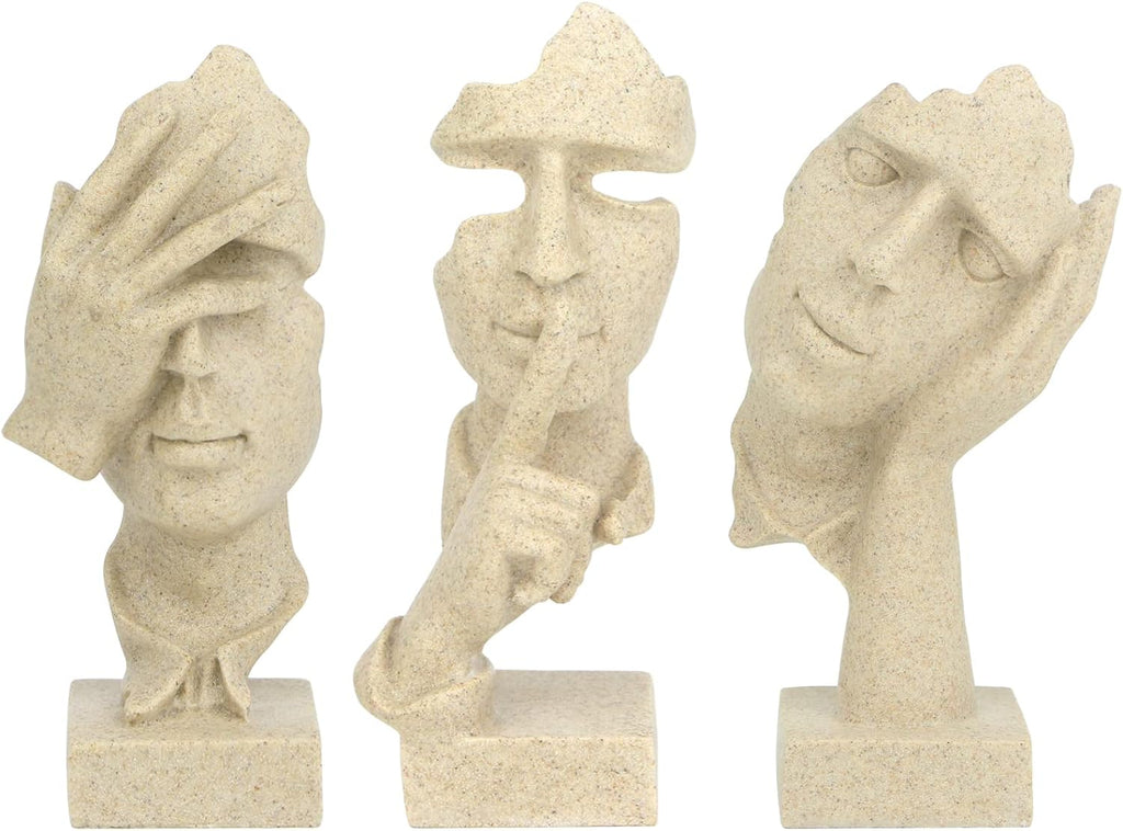3 Pcs Thinker Statue, Silence is Gold Abstract Art Figurine, No Hear No See No Speak Modern Home Resin Sculptures Decorative Objects Decor for Home Office Bookshelf Desktop(Black) (A-41) - Grand Goldman