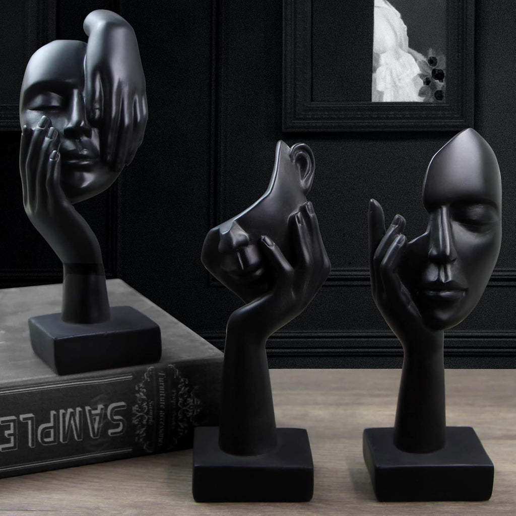 3 Pcs Thinker Statue, Silence is Gold Abstract Art Figurine, No Hear No See No Speak Modern Home Resin Sculptures Decorative Objects Decor for Home Office Bookshelf Desktop(Black) (A-41) - Grand Goldman